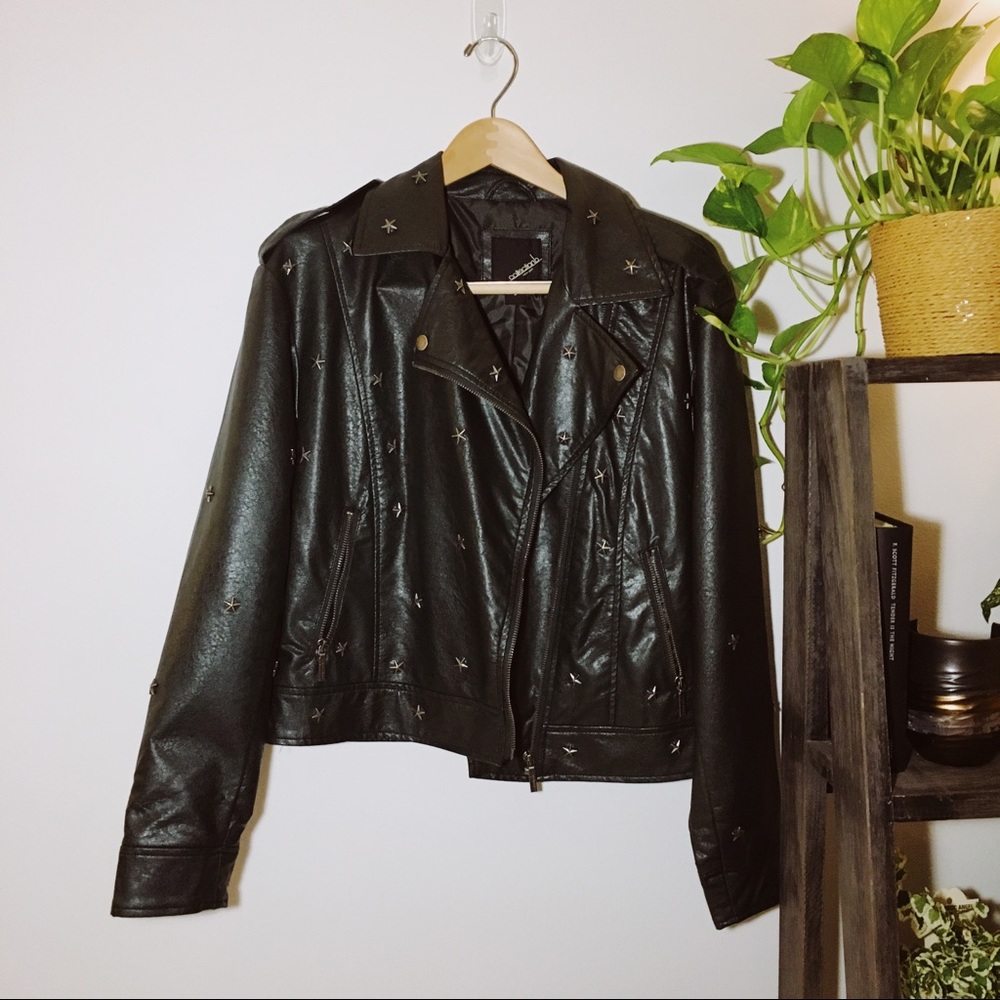 CollectionB | Star Studded Faux Leather Jacket